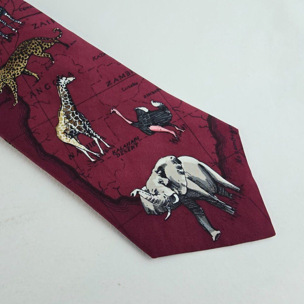 World Wildlife Fund Tie WWF Mens 100% Silk Neck Tie Africa Safari Animals Red